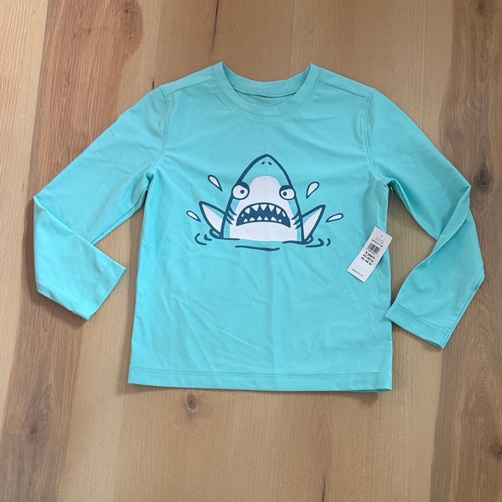 GAP Aqua/Turquoise Long-Sleeve Rashguard with Shark Print NWT